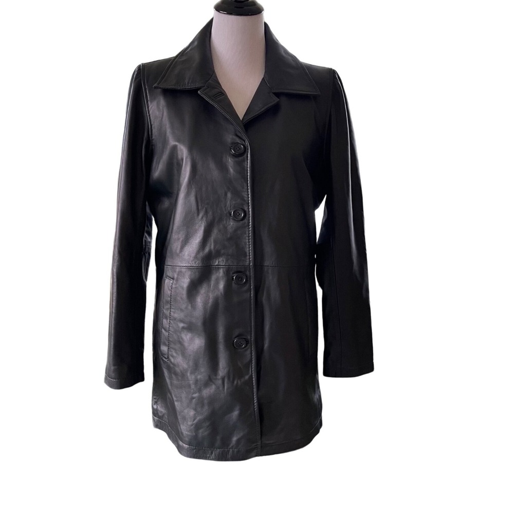 Angel Black Leather Jacket Size Large Womens Lined Mid Length